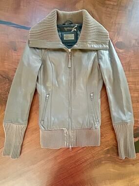 Late 2000s Y2K Archive Mackage Truffle Brown Lambskin Leather Wool Jacket XXS